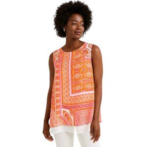 Rose + Olive XL Sleeveless Paisley Blouse | Orange Pink Boho Chiffon Layered
